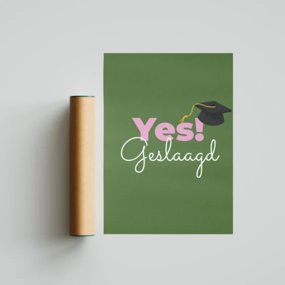 Yes! Geslaagd poster roze/groen