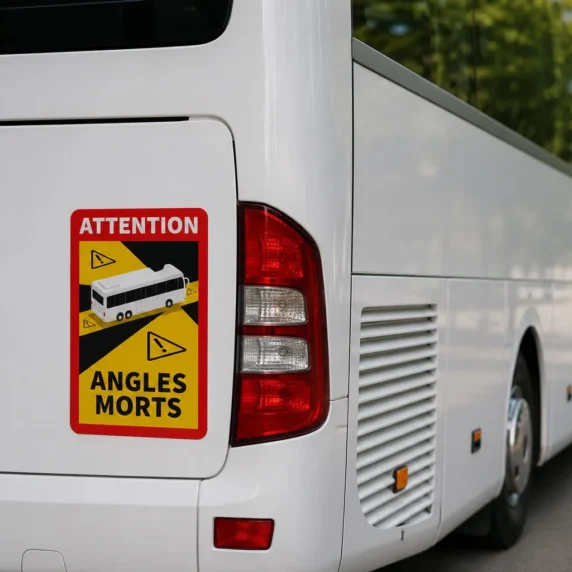Angle Morts stickers voor bussen in Frankrijk.